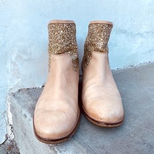 Hoss Intropia Leather & Gold Glitter Ankle Boots